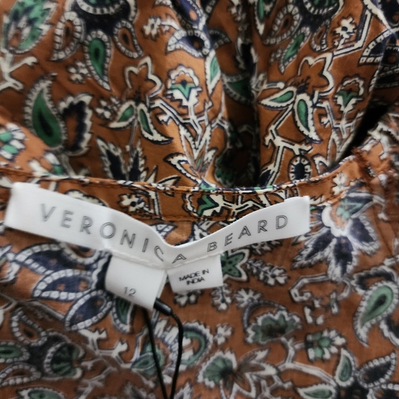 Veronica Beard Size 12 Nadi Mini Dress Puff Sleeve Ruched Cinnamon Multi Brown - Picture 9 of 11